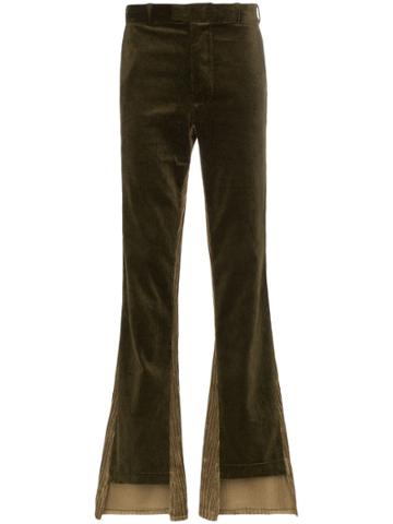 Nounion Two Tone Flared Corduroy Trousers - Green