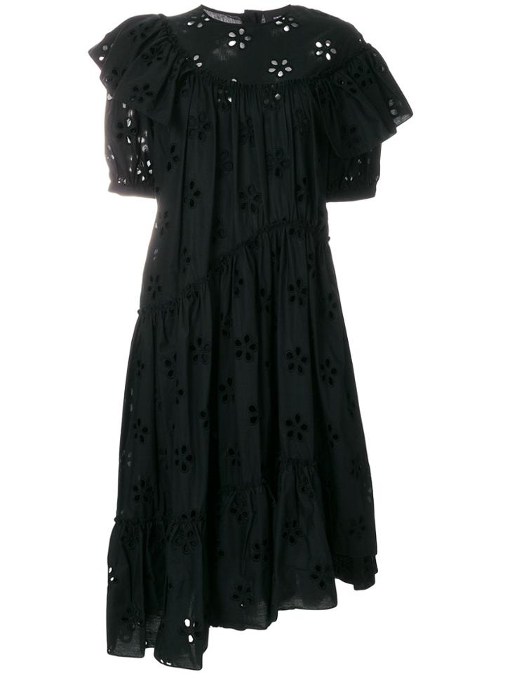 Simone Rocha Broiderie Anglaise Asymmetric Hem Dress - Black
