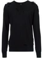 Mihara Yasuhiro Distressed Sweatshirt, Men's, Size: 52, Black, Cotton
