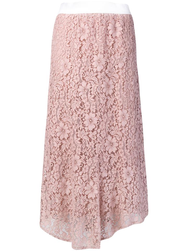 Blugirl Asymmetric Lace Midi Skirt - Pink & Purple