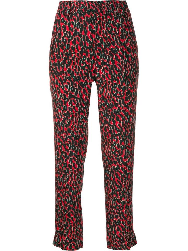 La Doublej Leopard Print Capri Pants - Red