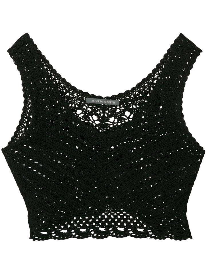 Alberta Ferretti Cropped Knitted Top - Black