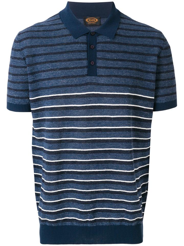 Tod's Striped Knitted Polo Shirt - Blue