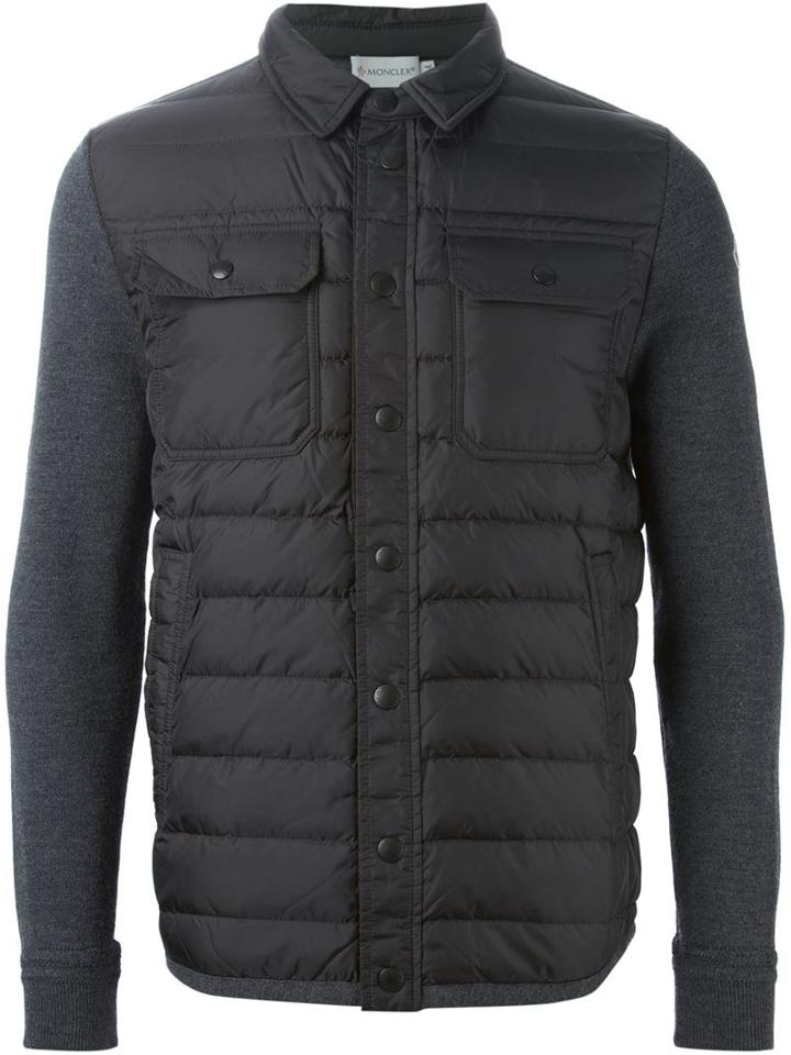 Moncler Padded Panel Cardigan, Men's, Size: Xl, Grey, Feather Down/acrylic/polyamide/wool