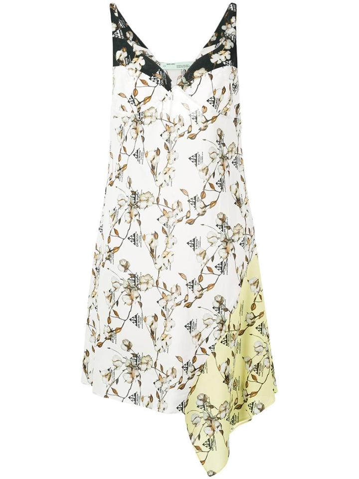 Off-white Asymmetric Cotton Flower Print Dress