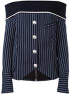 Pierre Balmain Off-shoulder Striped Shirt, Women's, Size: 40, Blue, Cotton/polyamide/spandex/elastane/viscose