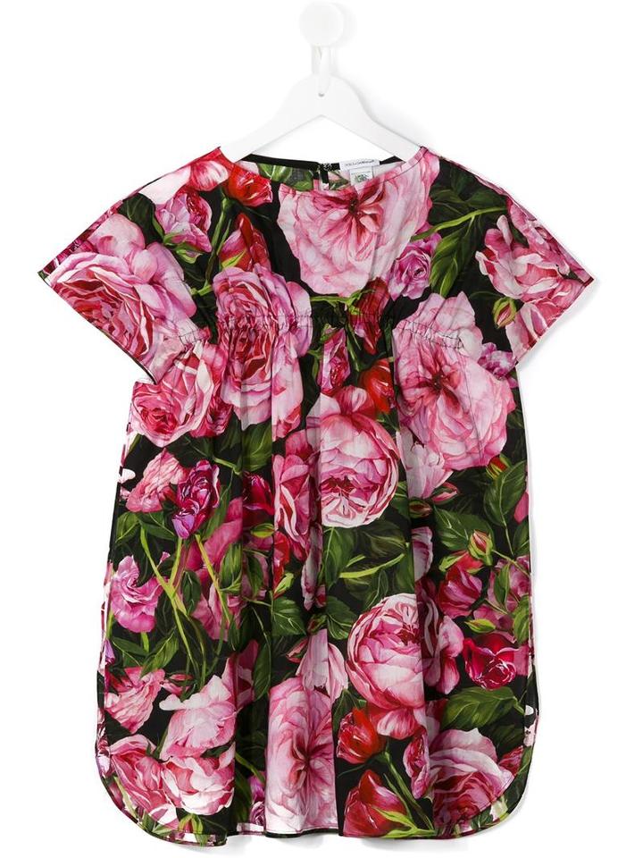 Dolce & Gabbana Kids Rose Print Dress, Girl's, Size: 8 Yrs, Pink/purple