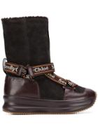 See By Chloé Logo Print Strap Boots - Brown
