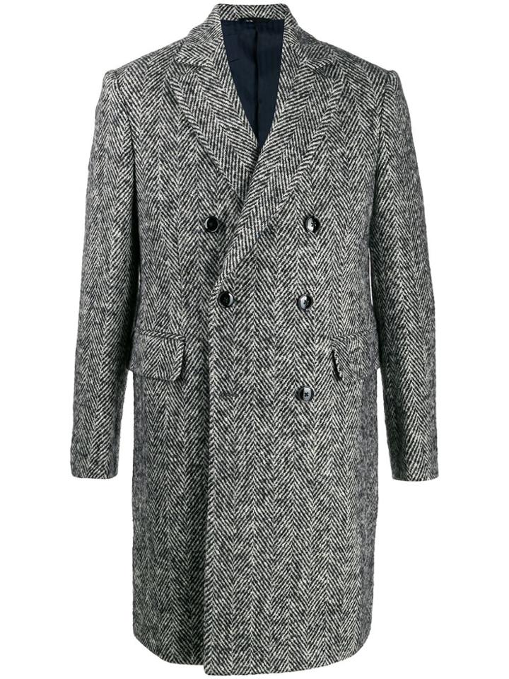 Mp Massimo Piombo Herringbone Double-breasted Coat - Black