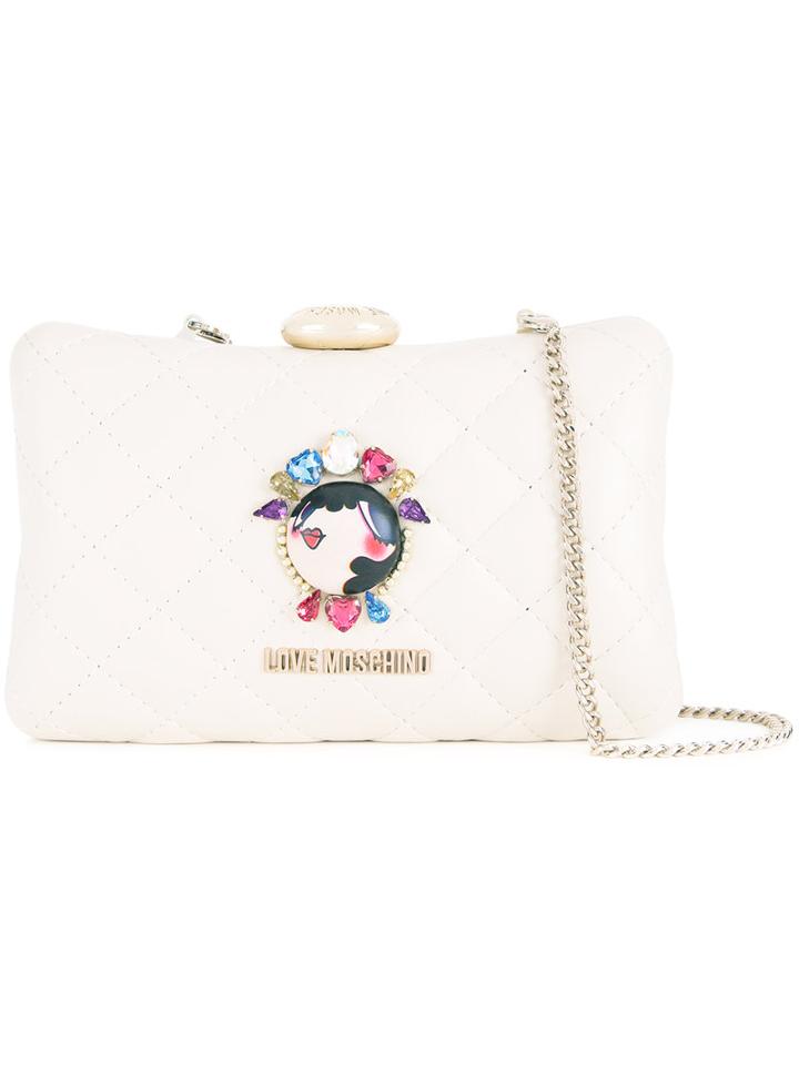 Love Moschino - Face Pin Clutch Bag - Women - Polyurethane - One Size, White, Polyurethane