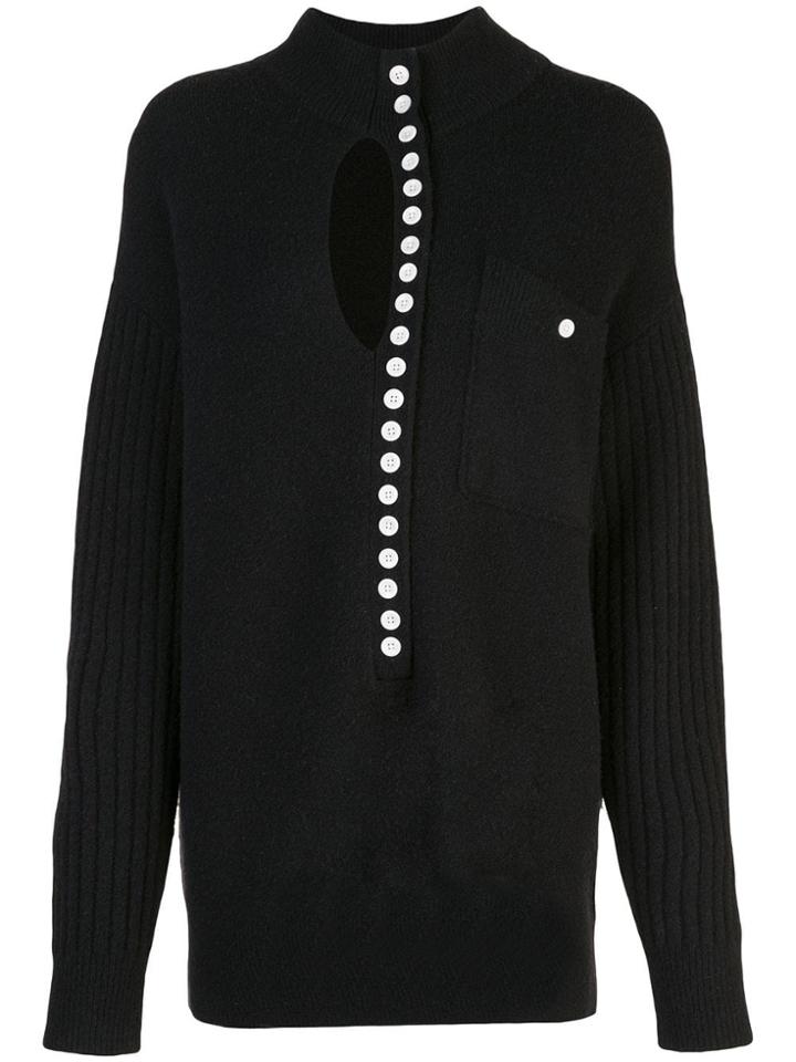Proenza Schouler Pswl Double Faced Knit Elongated Henley - Black