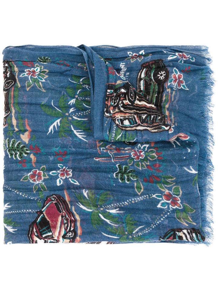 Saint Laurent Car Print Drape Scarf - Blue