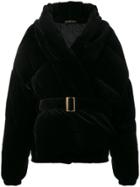 Alexandre Vauthier Belted Velvet Puffer Jacket - Black