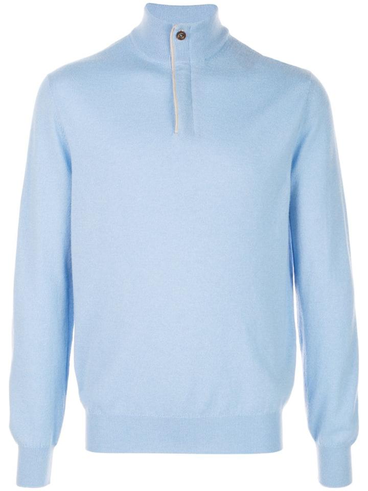 Ermenegildo Zegna Button Neck Sweater - Blue
