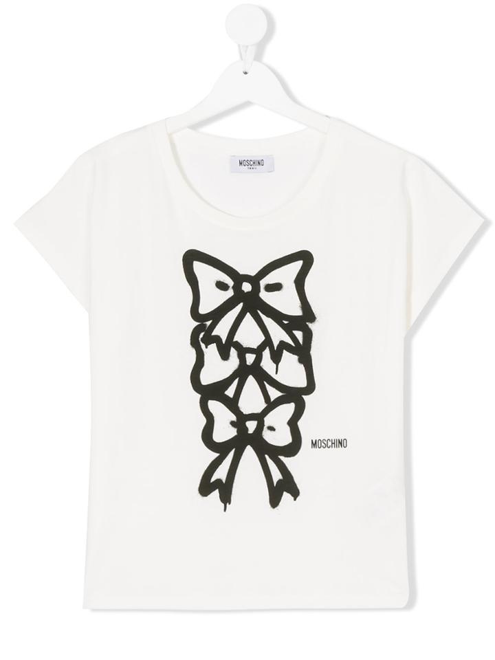 Moschino Kids Teen Bow Print T-shirt - White