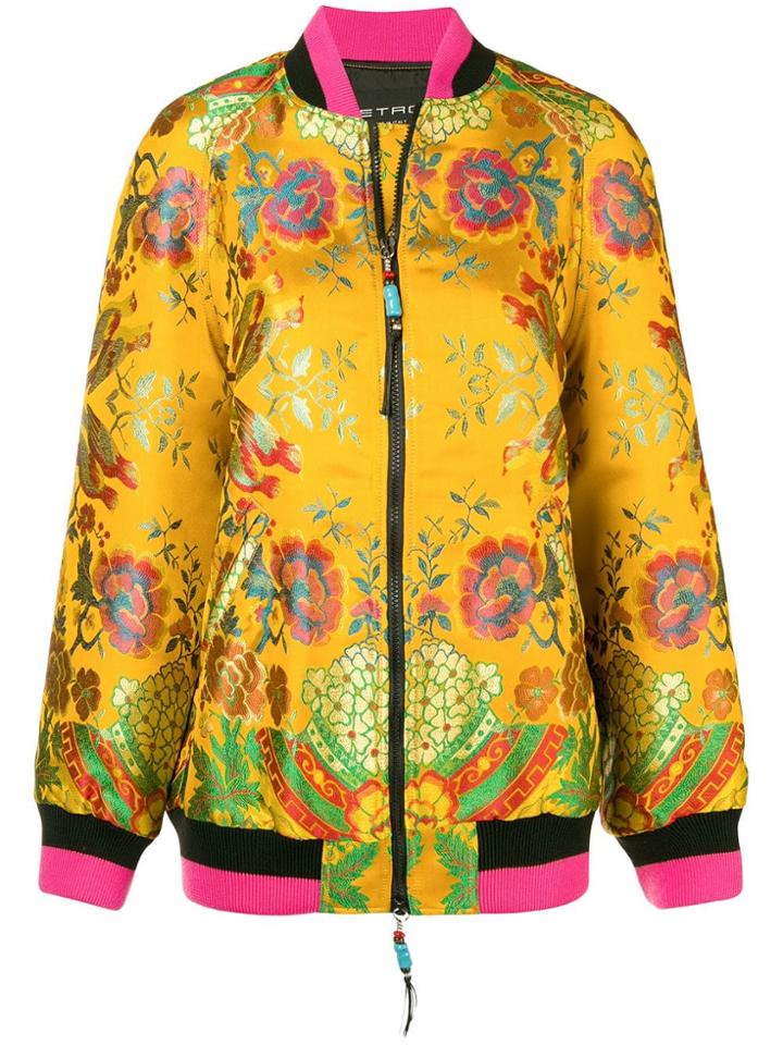 Etro Floral Embroidered Bomber Jacket - Yellow & Orange
