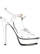 Saint Laurent Tribute Sandals, Women's, Size: 39, Grey, Calf Leather/leather