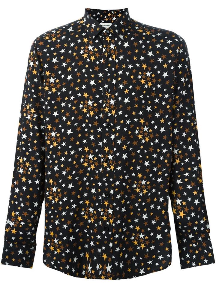 Saint Laurent Star Print Shirt, Men's, Size: 40, Black, Viscose
