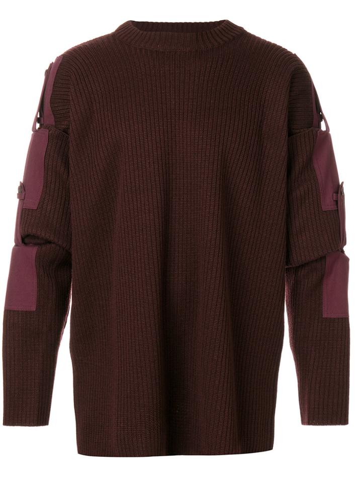 Y / Project Ribbed Sweater With Adjustable Canvas Sleeves - Red