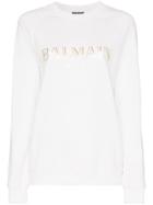 Balmain White Logo Print Cotton T Shirt