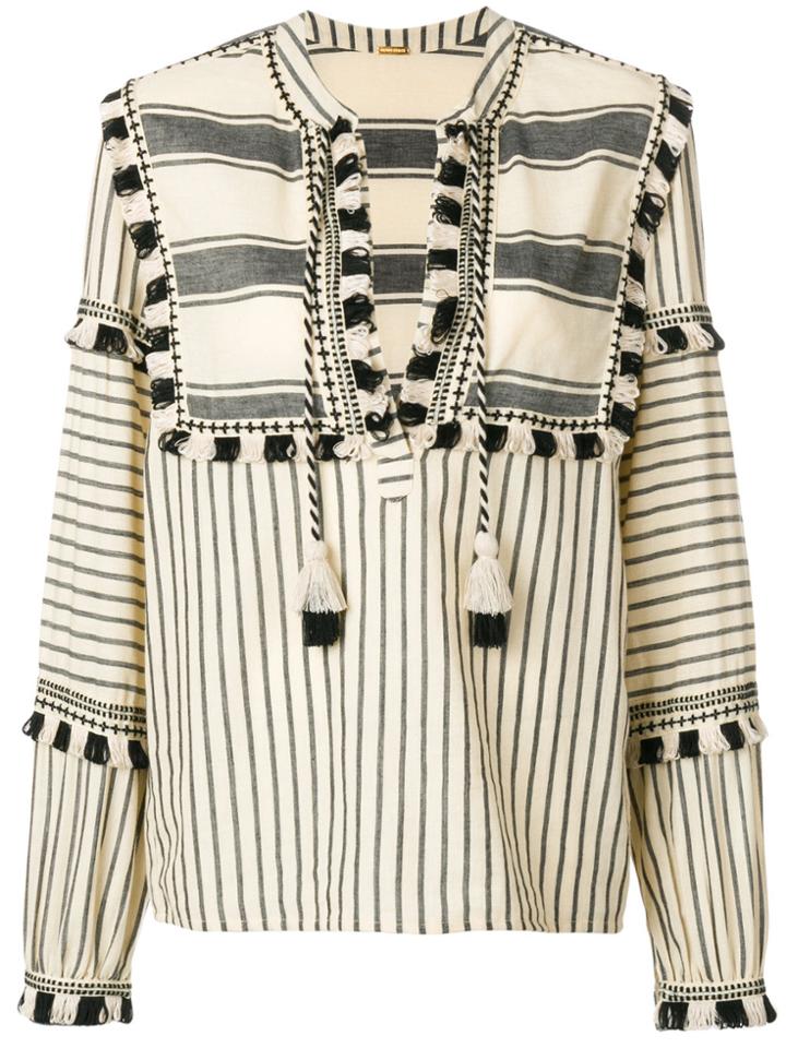Dodo Bar Or Stripe And Tassel Detail Blouse - Nude & Neutrals