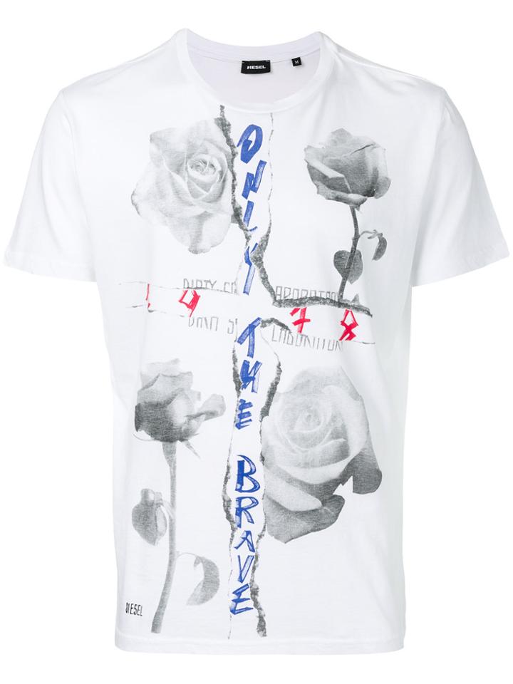 Diesel Rose Print T-shirt - White
