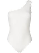 Marysia One-shoulder Scalloped Trim Swimsuit - White