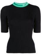 Proenza Schouler Pswl Logo Knit Short Sleeve Crewneck Top - Black