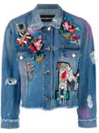 Marco Bologna Embellished Apliques Cropped Denim Jacket, Women's, Size: 46, Blue, Cotton