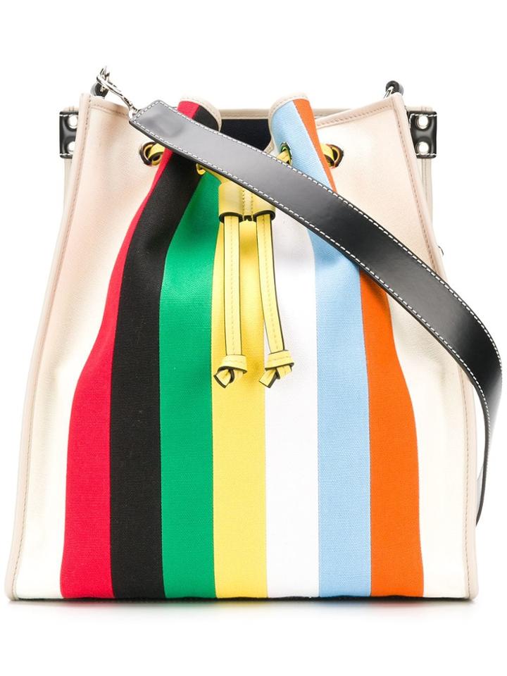 Jw Anderson Striped Drawstring Bucket Bag - Neutrals