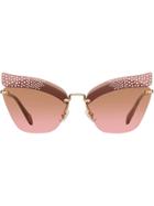 Miu Miu Folie Rhinestone Sunglasses - Pink & Purple