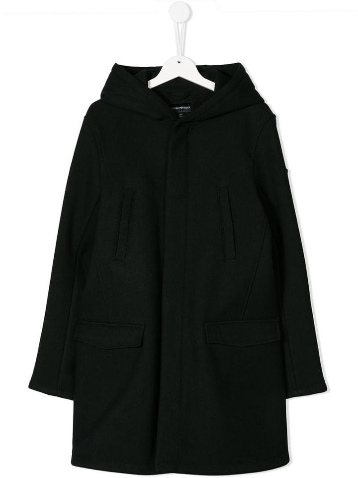 Emporio Armani Kids Hooded Single-breasted Coat - Blue