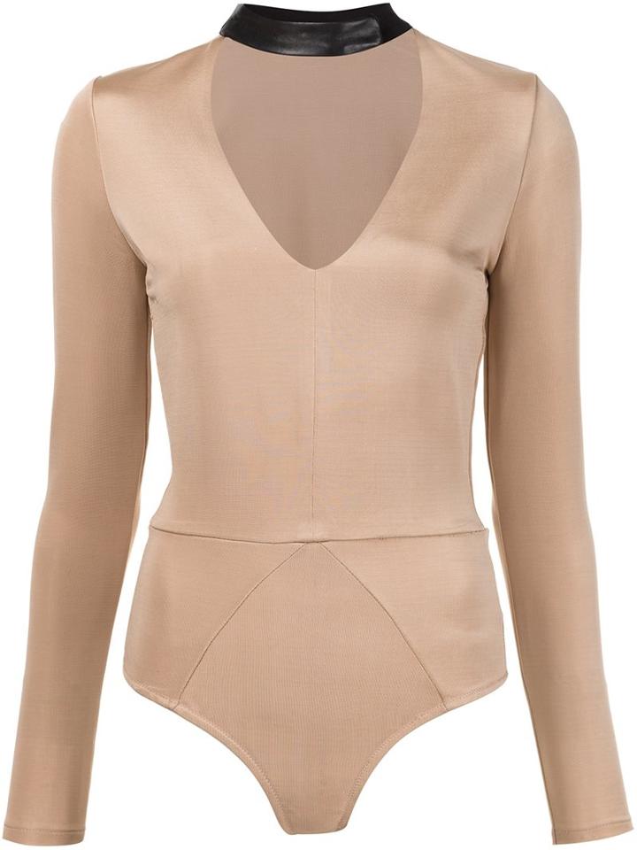 Fleur Du Mal Leather Choker Bodysuit, Women's, Size: Xs, Nude/neutrals, Polyamide/viscose