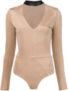 Fleur Du Mal Leather Choker Bodysuit, Women's, Size: Xs, Nude/neutrals, Polyamide/viscose