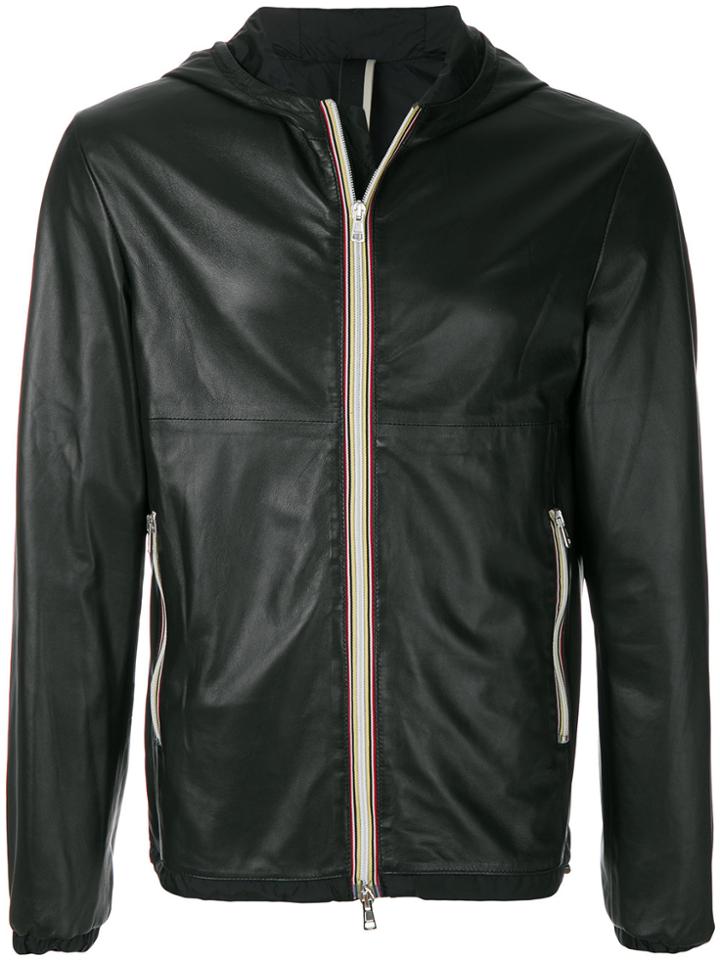 Low Brand Hooded Leather Jacket - Black