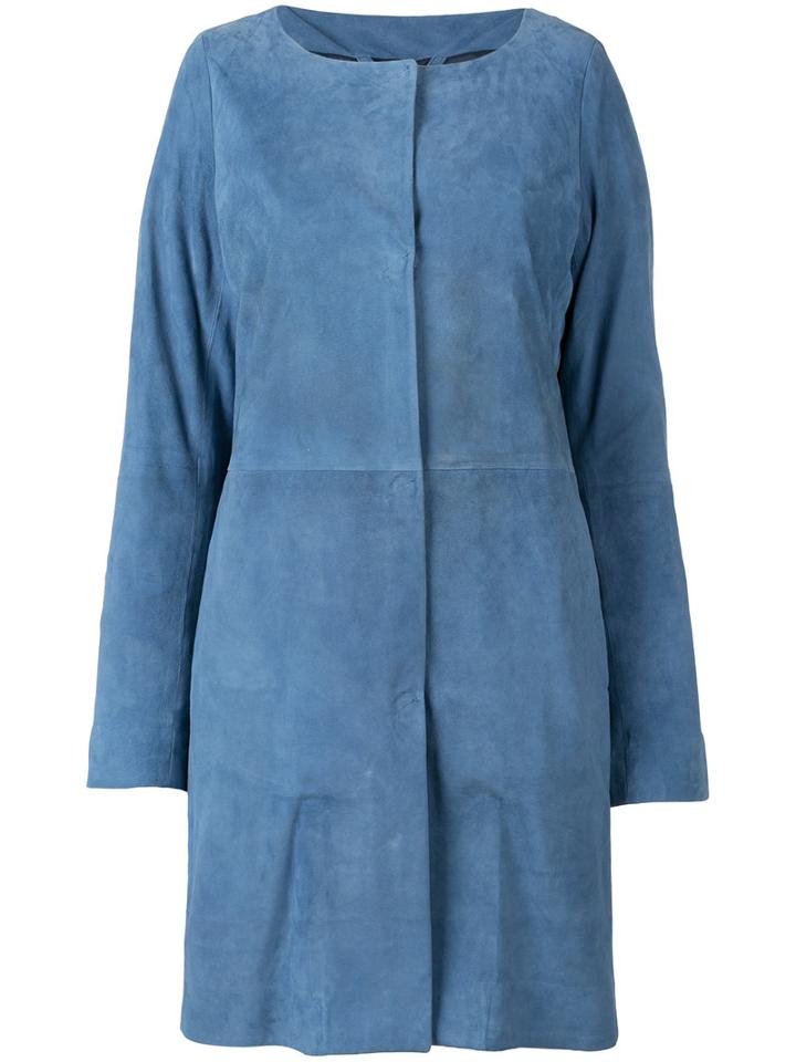 Herno Buttoned Coat, Women's, Size: 42, Blue, Lamb Nubuck Leather/acetate/polyester