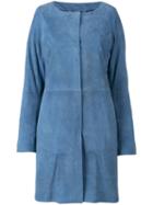 Herno Buttoned Coat, Women's, Size: 42, Blue, Lamb Nubuck Leather/acetate/polyester