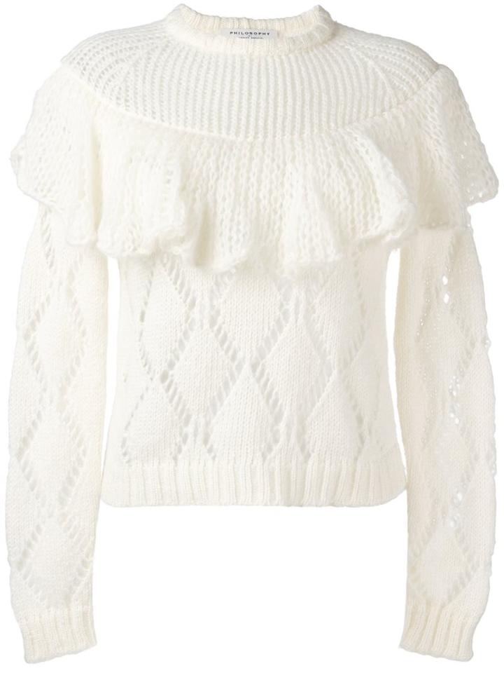 Philosophy Di Lorenzo Serafini Ruffle Front Jumper, Women's, Size: 44, White, Acrylic/polyamide/mohair