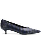 Sonia Rykiel Striped Pointed Kitten Heel Pumps - Blue