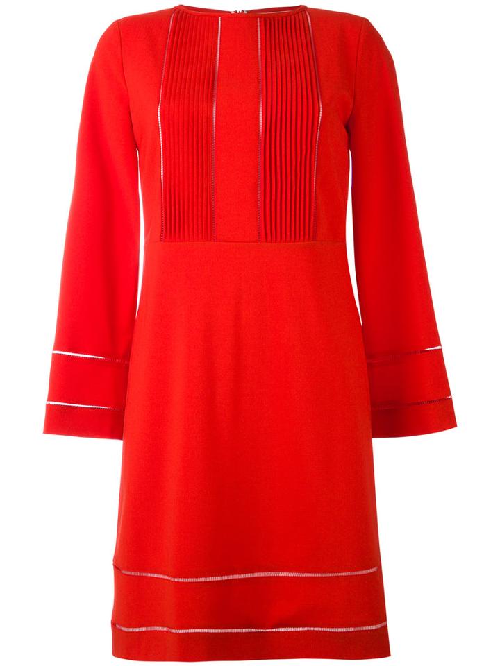 Eyelet Trim Pintucked Dress - Women - Spandex/elastane/cupro/virgin Wool - 40, Red, Spandex/elastane/cupro/virgin Wool, Piazza Sempione