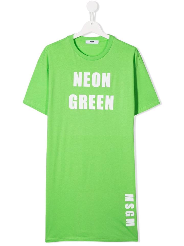 Msgm Kids Neon Green Print T-shirt Dress