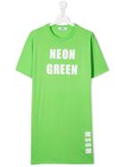Msgm Kids Neon Green Print T-shirt Dress