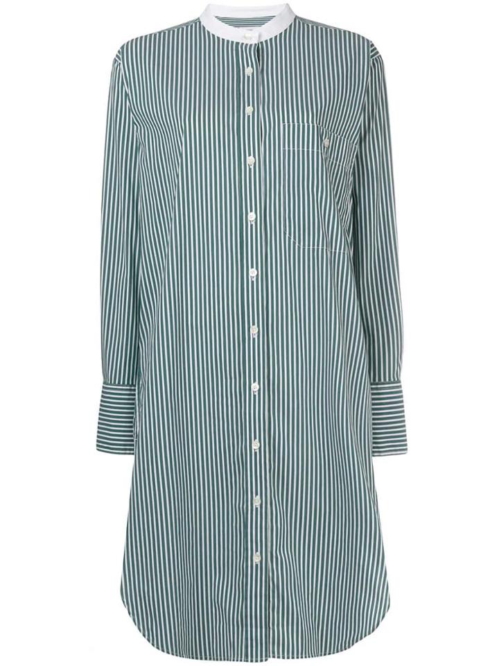 Closed Striped Shirt Dress - Green