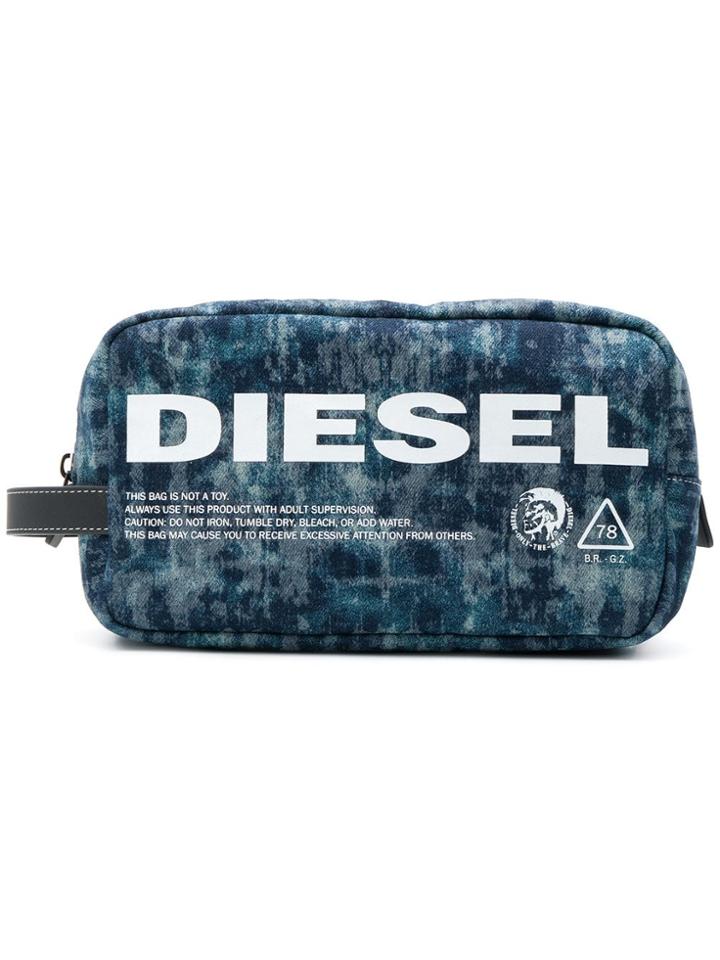 Diesel Zipped Pouch In Lasered Denim - Blue