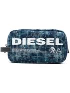 Diesel Zipped Pouch In Lasered Denim - Blue