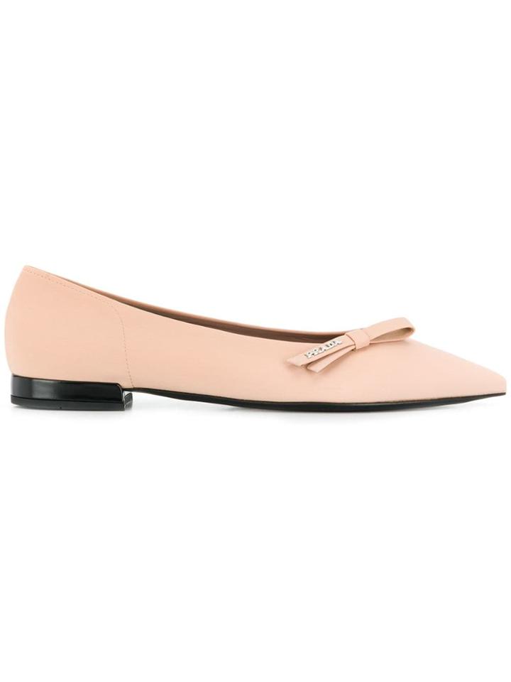 Prada Bow Embellished Ballerina Shoes - Neutrals