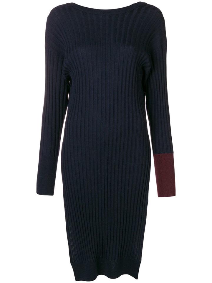 Nude Side Slits Longline Jumper - Blue