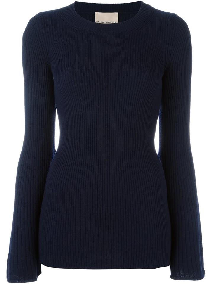 Erika Cavallini Ribbed Jumper, Women's, Size: Small, Blue, Virgin Wool