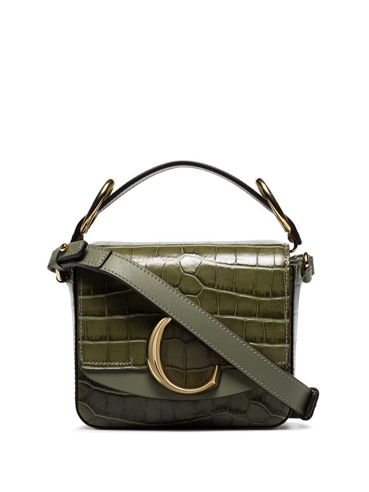 Chloé Green C Croc-embossed Leather Shoulder Bag