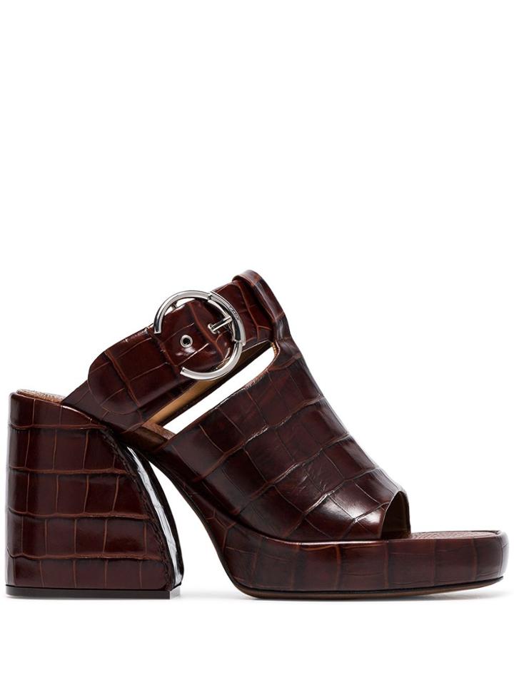 Chloé Brown Wave 65 Croc-effect Mules